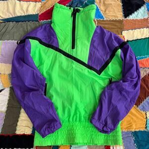 Vintage Outrageous Neon Purple/Green Windbreaker Jacket Small